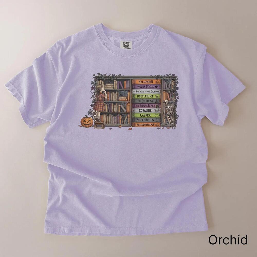Retro VHS Horror Movie Shelf Spooky Season Halloween T Shirt